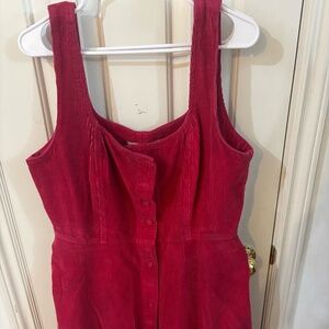 corduroy button up fit and flair dress. two buttons on the top are missing .